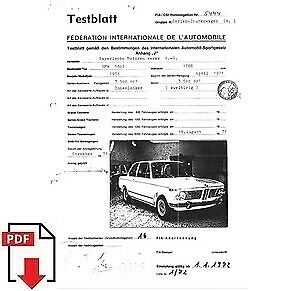 1972 BMW 1802 FIA homologation form PDF download